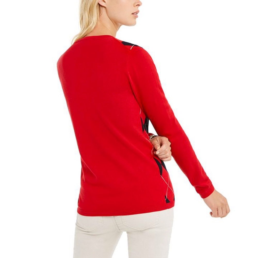 Tommy Hilfiger Women’s Red/Navy Argyle Sweater, M - Picture 3 of 8